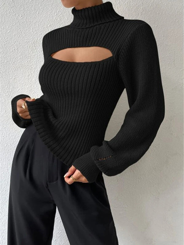 Blue Zone Planet | loose versatile sweater turtleneck hollow sweater outer top BLUE ZONE PLANET