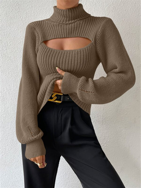 Blue Zone Planet | loose versatile sweater turtleneck hollow sweater outer top BLUE ZONE PLANET