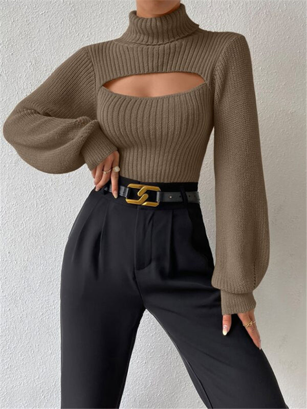 Blue Zone Planet | loose versatile sweater turtleneck hollow sweater outer top BLUE ZONE PLANET