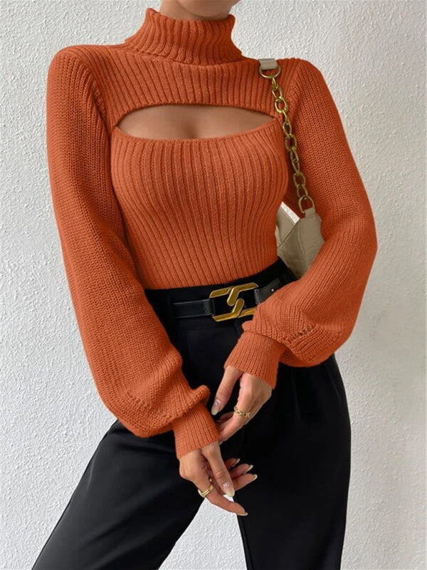 Blue Zone Planet | loose versatile sweater turtleneck hollow sweater outer top BLUE ZONE PLANET