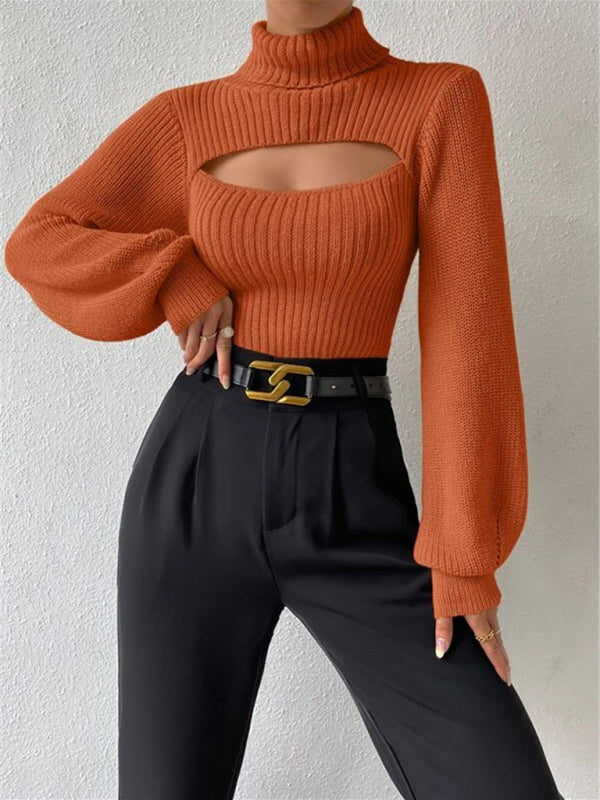 Blue Zone Planet | loose versatile sweater turtleneck hollow sweater outer top BLUE ZONE PLANET