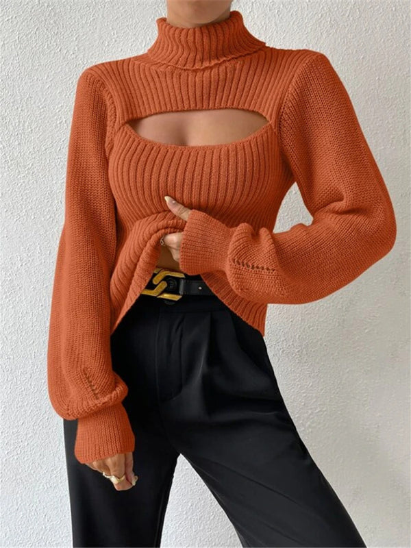 Blue Zone Planet | loose versatile sweater turtleneck hollow sweater outer top BLUE ZONE PLANET