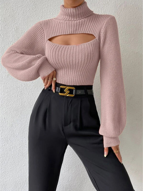 Blue Zone Planet | loose versatile sweater turtleneck hollow sweater outer top BLUE ZONE PLANET