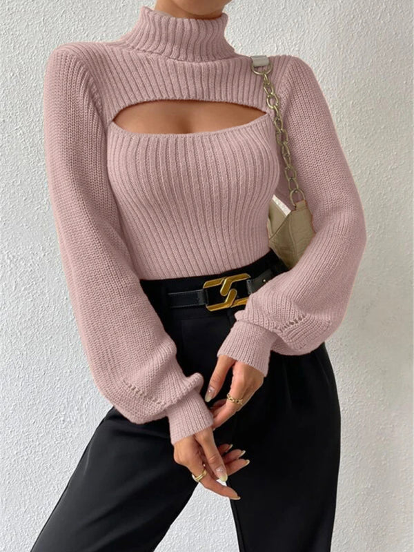 Blue Zone Planet | loose versatile sweater turtleneck hollow sweater outer top BLUE ZONE PLANET