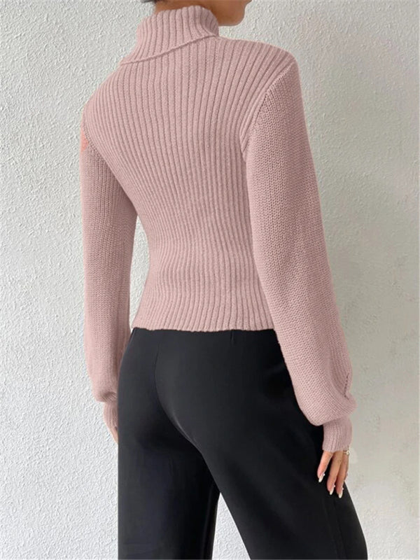 Blue Zone Planet | loose versatile sweater turtleneck hollow sweater outer top BLUE ZONE PLANET