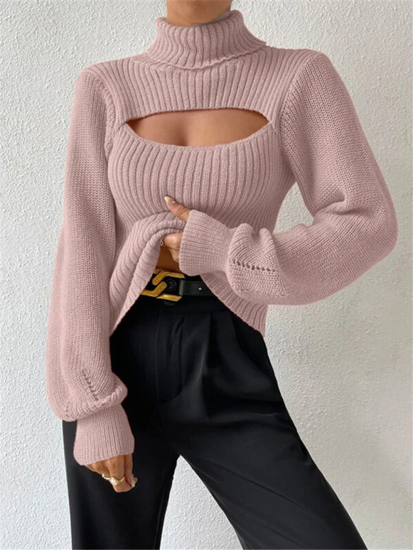 Blue Zone Planet | loose versatile sweater turtleneck hollow sweater outer top BLUE ZONE PLANET