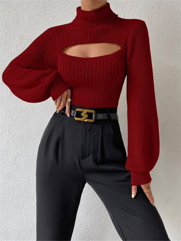 Blue Zone Planet | loose versatile sweater turtleneck hollow sweater outer top BLUE ZONE PLANET