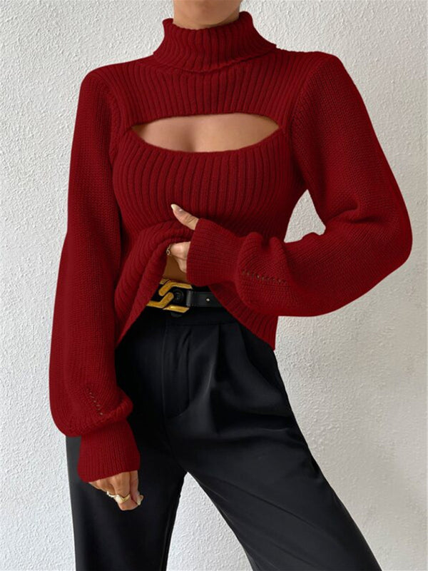 Blue Zone Planet | loose versatile sweater turtleneck hollow sweater outer top BLUE ZONE PLANET