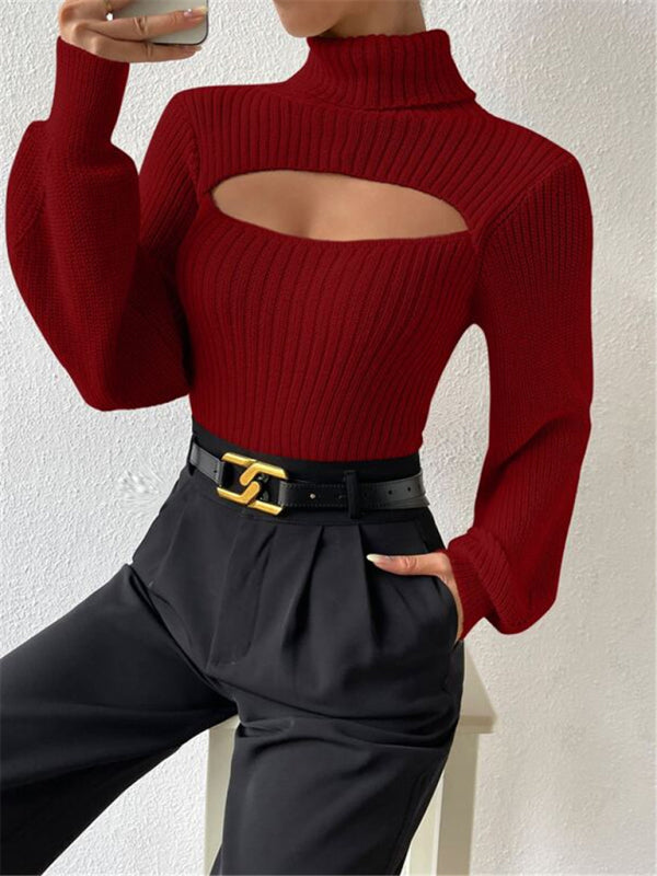 Blue Zone Planet | loose versatile sweater turtleneck hollow sweater outer top BLUE ZONE PLANET