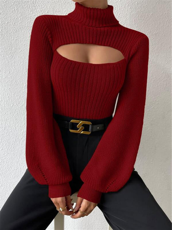 Blue Zone Planet | loose versatile sweater turtleneck hollow sweater outer top BLUE ZONE PLANET