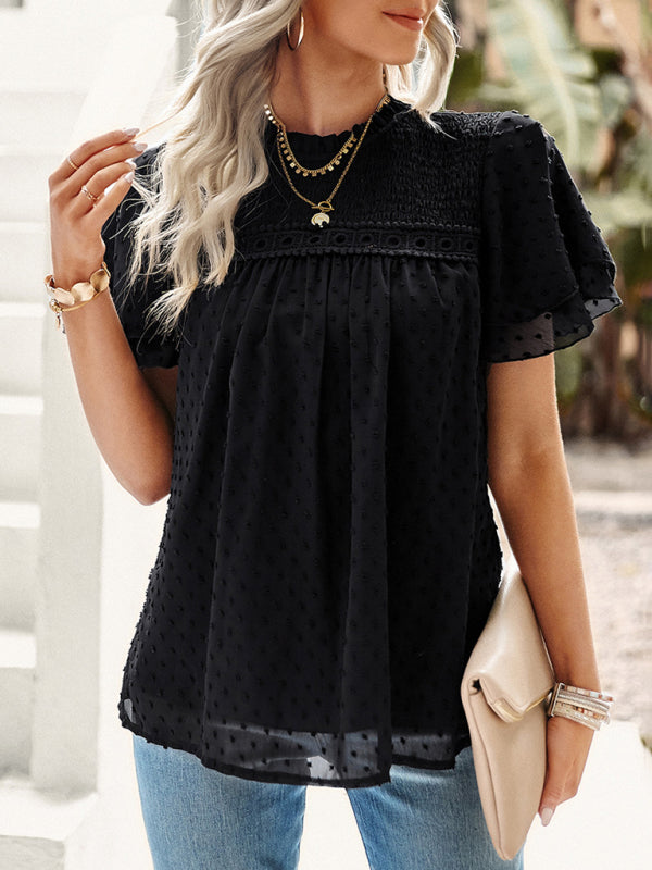 Blue Zone Planet | Women's new jacquard temperament commuter short-sleeved shirt top BLUE ZONE PLANET