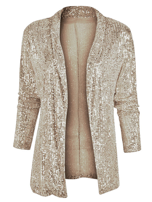 Blue Zone Planet | sequined long-sleeved mid-length lapel blazer BLUE ZONE PLANET