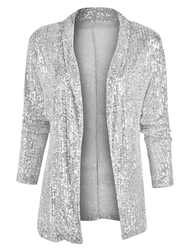 Blue Zone Planet | sequined long-sleeved mid-length lapel blazer BLUE ZONE PLANET