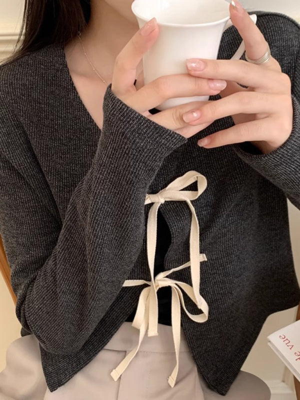 Blue Zone Planet |  bow tie knitted cardigan top BLUE ZONE PLANET