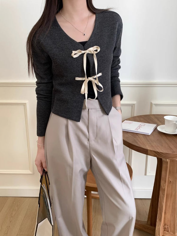Blue Zone Planet | bow tie knitted cardigan top BLUE ZONE PLANET