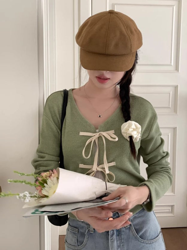 Blue Zone Planet |  bow tie knitted cardigan top BLUE ZONE PLANET