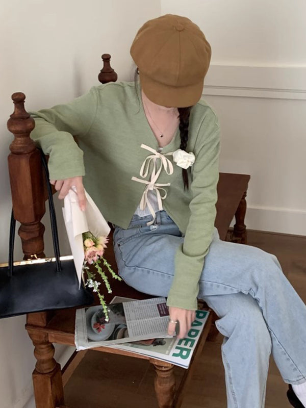 Blue Zone Planet |  bow tie knitted cardigan top BLUE ZONE PLANET