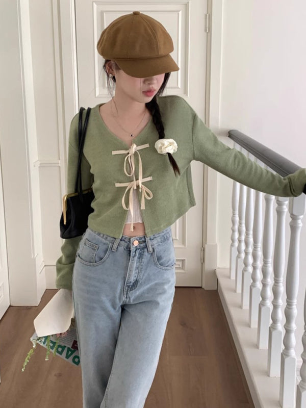 Blue Zone Planet |  bow tie knitted cardigan top BLUE ZONE PLANET