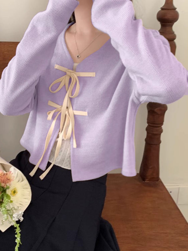 Blue Zone Planet |  bow tie knitted cardigan top BLUE ZONE PLANET