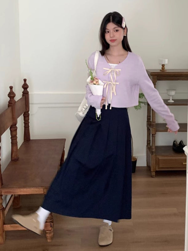 Blue Zone Planet |  bow tie knitted cardigan top BLUE ZONE PLANET