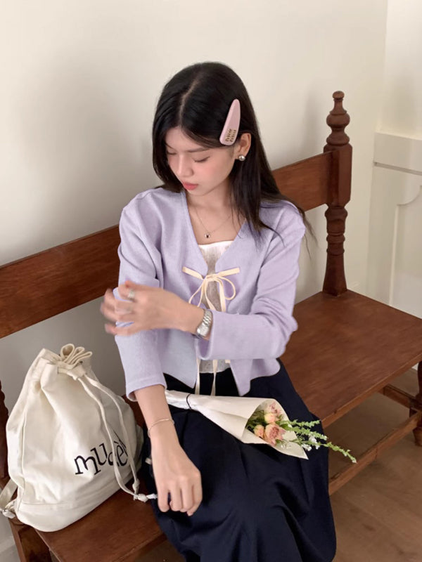 Blue Zone Planet |  bow tie knitted cardigan top BLUE ZONE PLANET