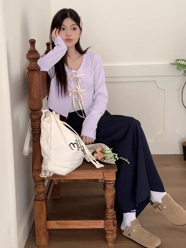 Blue Zone Planet |  bow tie knitted cardigan top BLUE ZONE PLANET