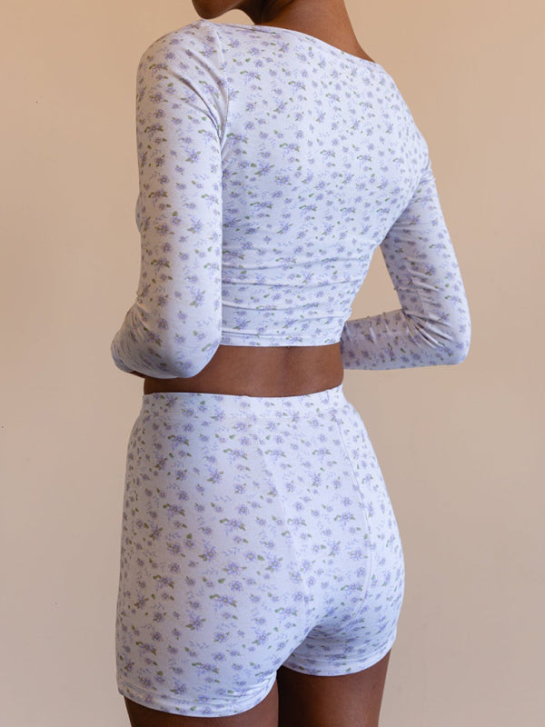 Blue Zone Planet | Long Sleeve Shorts Printed Comfortable Homewear Set BLUE ZONE PLANET