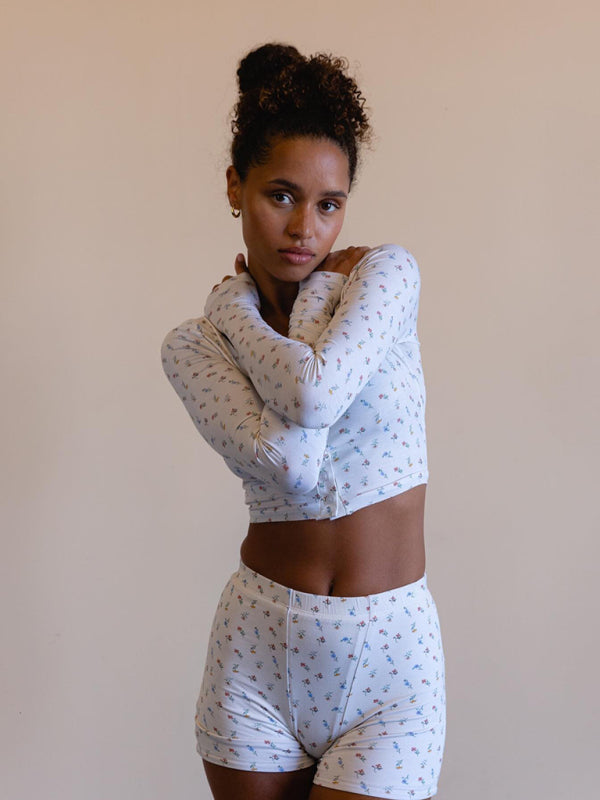Blue Zone Planet | Long Sleeve Shorts Printed Comfortable Homewear Set BLUE ZONE PLANET