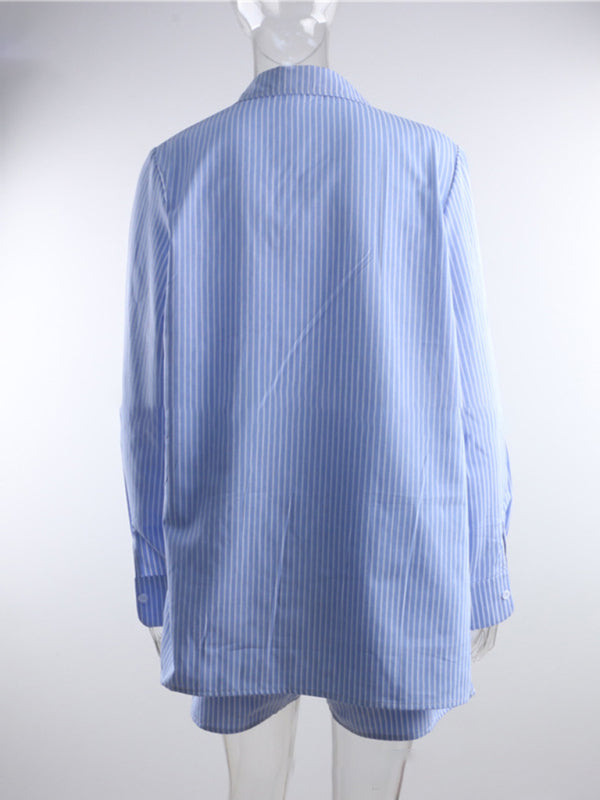 Blue Zone Planet | striped shirt and shorts two-piece set BLUE ZONE PLANET