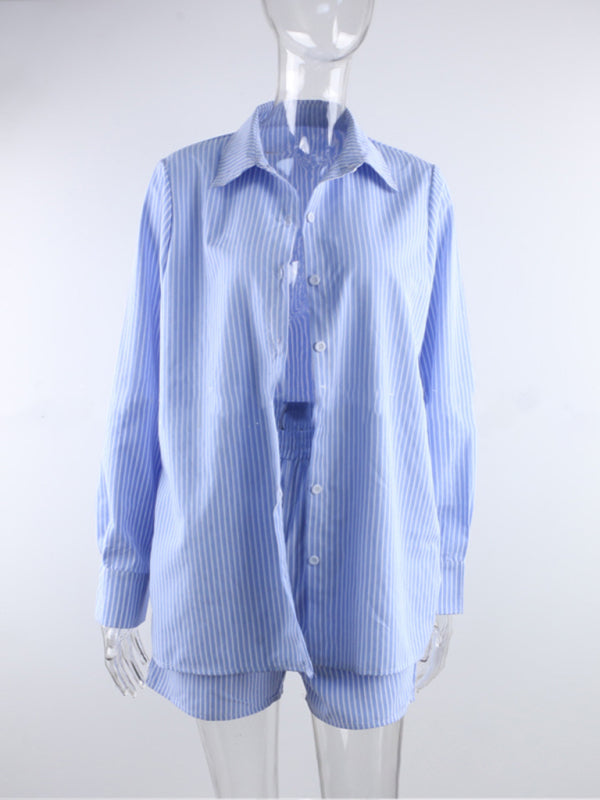 Blue Zone Planet | striped shirt and shorts two-piece set BLUE ZONE PLANET