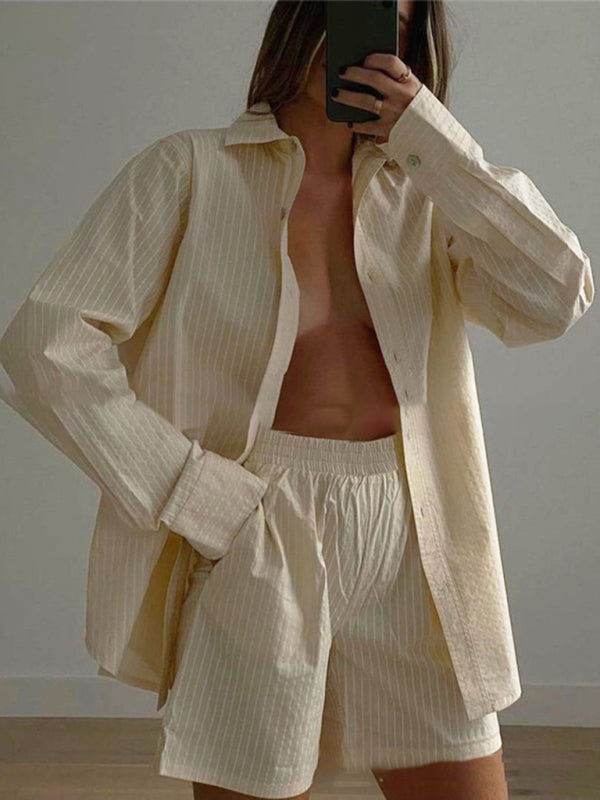 Blue Zone Planet | striped shirt and shorts two-piece set BLUE ZONE PLANET