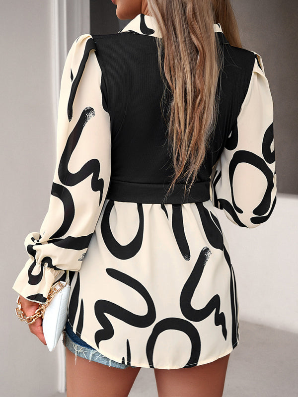 Blue Zone Planet | Lapel Collar Elegant Commuting Spliced Long Sleeve blouse BLUE ZONE PLANET