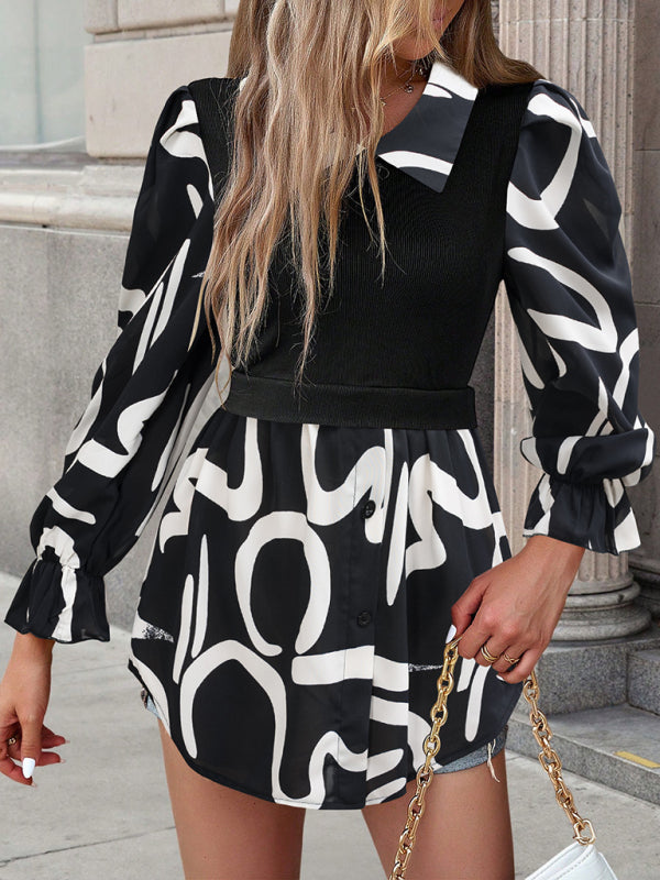 Blue Zone Planet | Lapel Collar Elegant Commuting Spliced Long Sleeve blouse BLUE ZONE PLANET