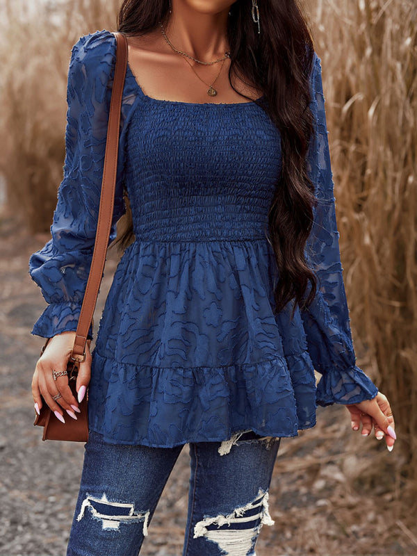Blue Zone Planet | Bohemian Elegant Square Neck Long Sleeve blouse BLUE ZONE PLANET