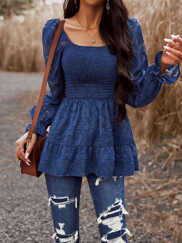Blue Zone Planet | Bohemian Elegant Square Neck Long Sleeve blouse BLUE ZONE PLANET