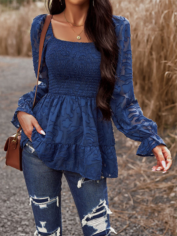 Blue Zone Planet | Bohemian Elegant Square Neck Long Sleeve blouse BLUE ZONE PLANET