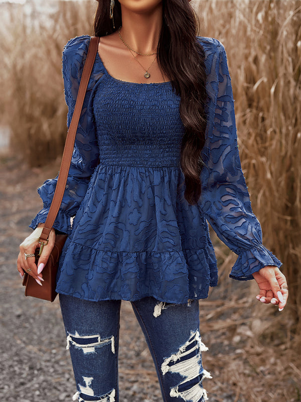 Blue Zone Planet | Bohemian Elegant Square Neck Long Sleeve blouse BLUE ZONE PLANET