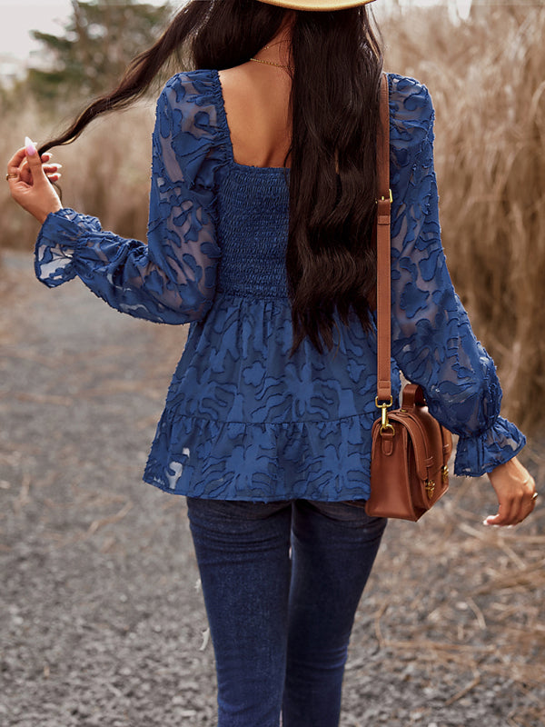 Blue Zone Planet | Bohemian Elegant Square Neck Long Sleeve blouse BLUE ZONE PLANET