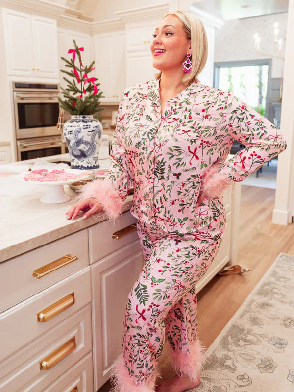 Blue Zone Planet | Christie's Satin Print Suit Pajama Loungewear BLUE ZONE PLANET