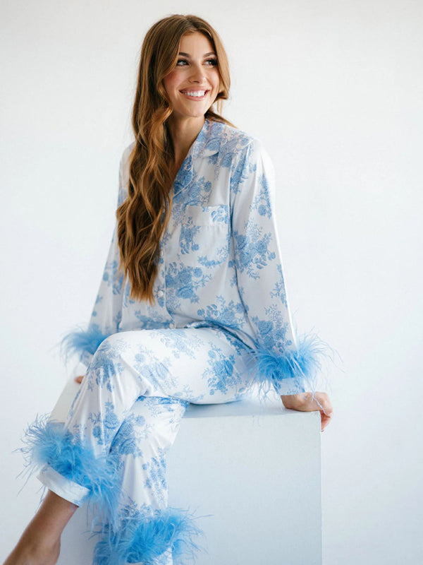 Blue Zone Planet | Christie's Satin Print Suit Pajama Loungewear BLUE ZONE PLANET
