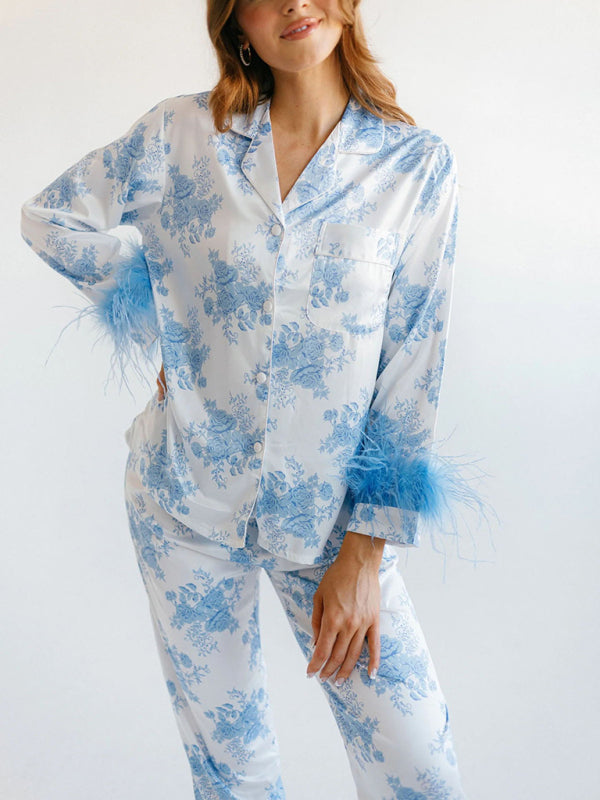 Blue Zone Planet | Christie's Satin Print Suit Pajama Loungewear BLUE ZONE PLANET