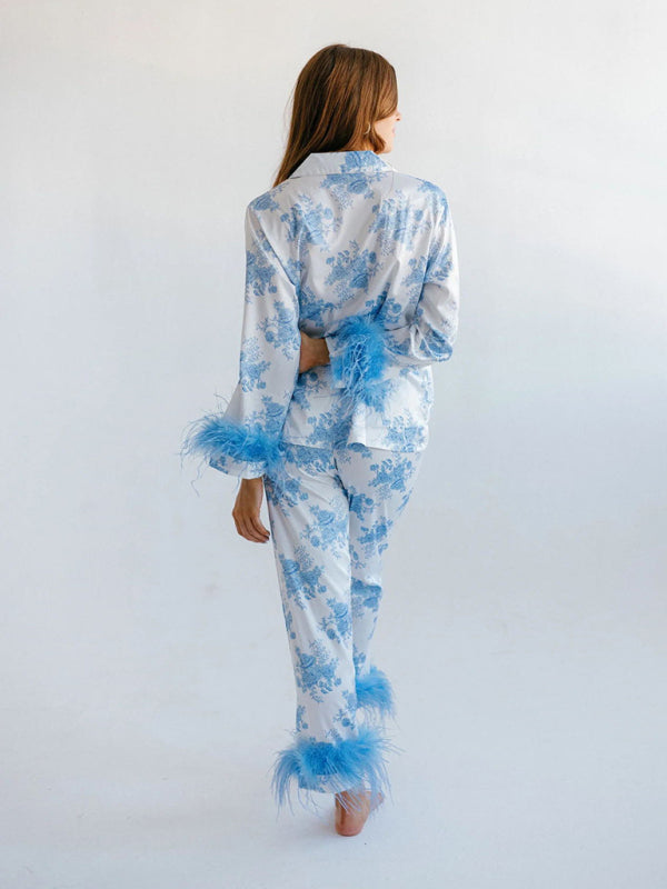 Blue Zone Planet | Christie's Satin Print Suit Pajama Loungewear BLUE ZONE PLANET