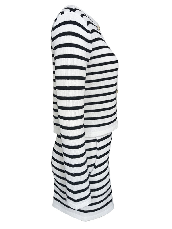 striped simple cardigan shorts two-piece suit BLUE ZONE PLANET