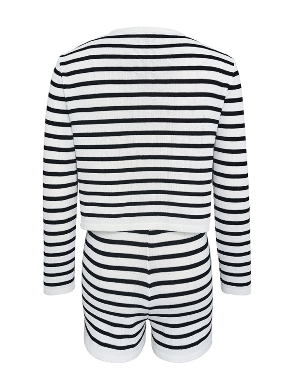 striped simple cardigan shorts two-piece suit BLUE ZONE PLANET