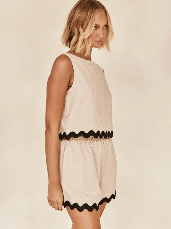 solid color sleeveless shorts two-piece suit BLUE ZONE PLANET