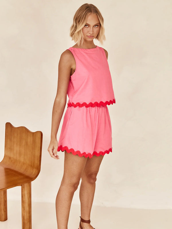 solid color sleeveless shorts two-piece suit BLUE ZONE PLANET