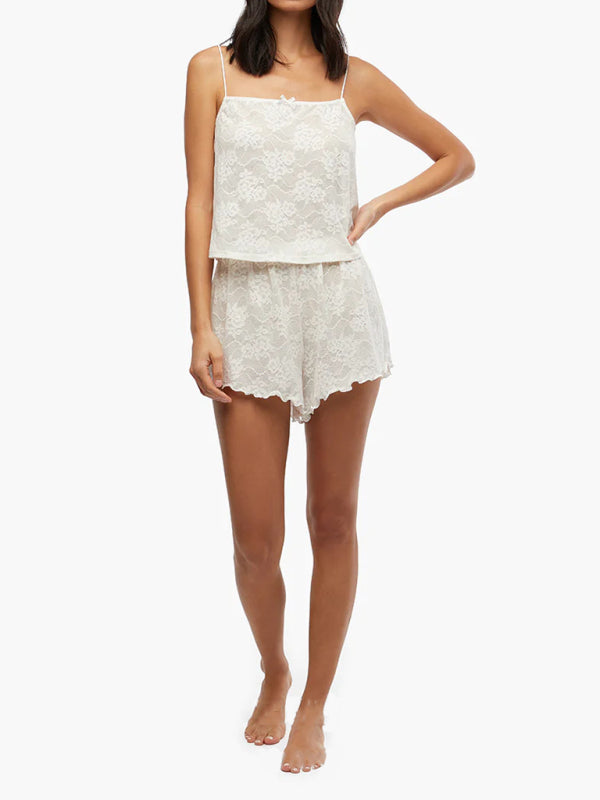 spaghetti strap lace shorts two-piece suit BLUE ZONE PLANET