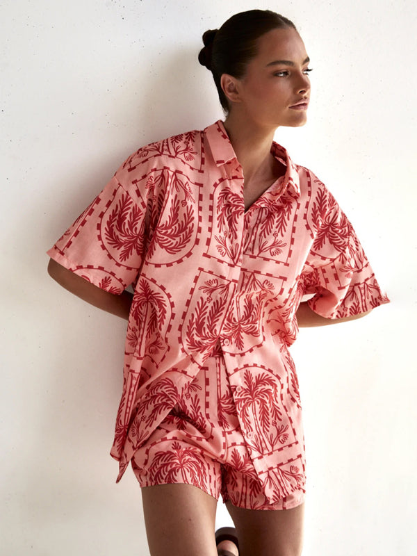 Blue Zone Planet | resort style able printed short-sleeved cardigan shorts suit BLUE ZONE PLANET