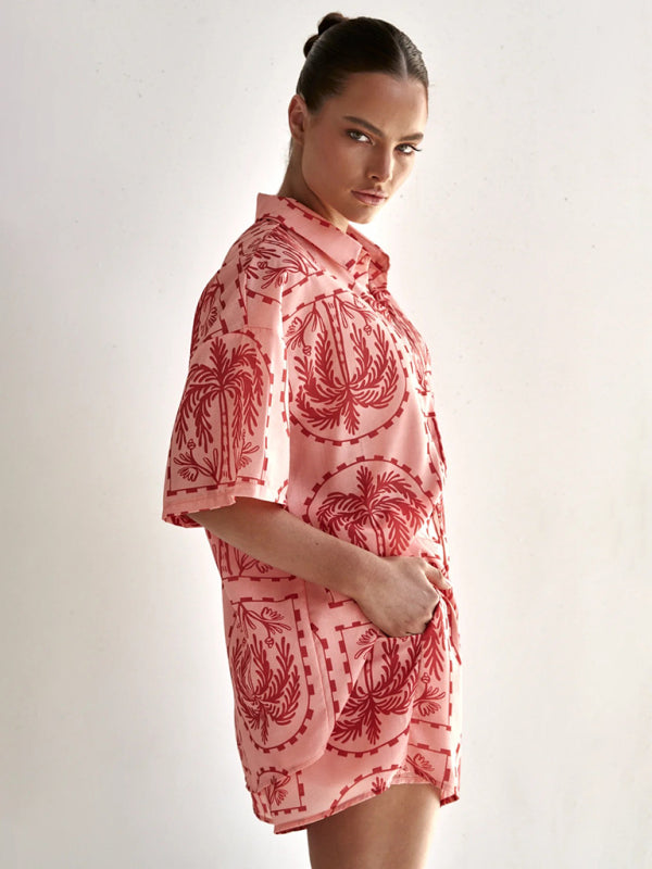 Blue Zone Planet | resort style able printed short-sleeved cardigan shorts suit BLUE ZONE PLANET