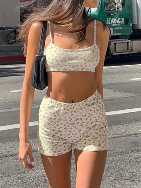 Blue Zone Planet | Sienna's printed pullover midriff-baring vest low-waist hip-hugging shorts set kakaclo